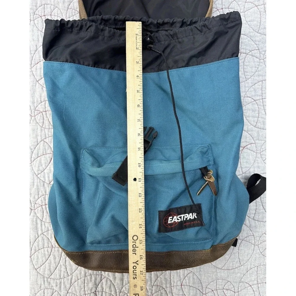 EASTPAK Blue‎ Teal Leather Flip Top Flap Cinch Leather Bottom USA